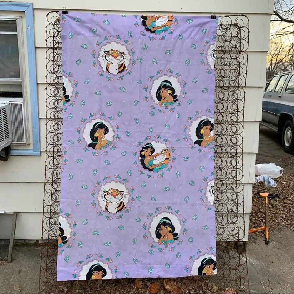 Vintage 90s Disney’s Aladdin Jasmine curtain set two panels one tie sash 39x66
